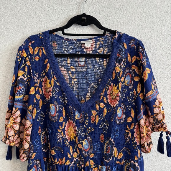 Avenue Floral Maxi Dress V-Neck Cobalt Multicolored Womens 26/28 Cottage Boho - Picture 3 of 8